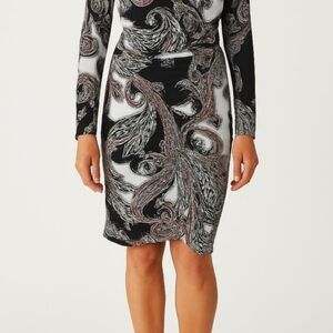 VENUS Elegant Black and White Swirl Long Sleeve Dress